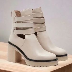 Free People Cream Cutout Platform Ankle Boots